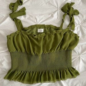 Aritzia Olive Green Smocked Crop Top